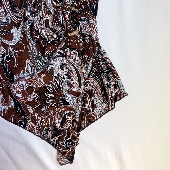 VINTAGE 90’s Brown Paisley Print Wrap Blouse - Picture 2 of 9